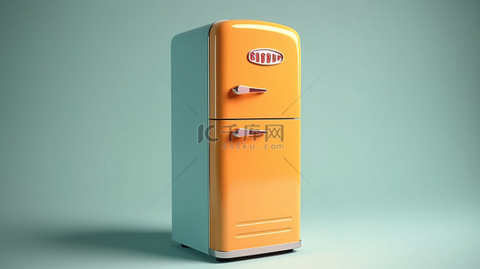 老式冰箱背景图片_复古厨房用具老式冰箱的等距 3D 渲染