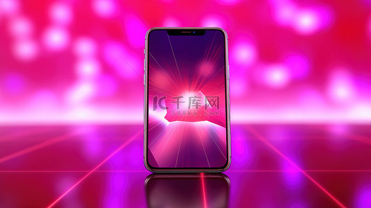 圣诞节手机背景图片_3d 插图发光的粉红色抽象背景与智能手机