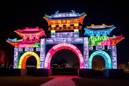 羊年拱门背景图片_中国元宵节的发光拱门