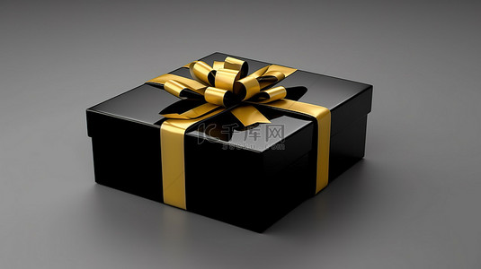 圣诞丝带装饰背景图片_黄丝带装饰时尚的黑色礼品盒，非常适合黑色星期五或情人节 3D 渲染