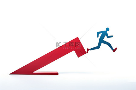 在奔跑背景图片_一个大纸板玩具，是一个男人在空白的白色背景上沿着箭头奔跑的人