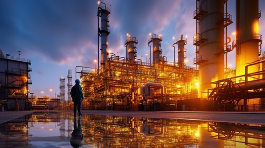 行动管理培训背景图片_在炼油厂 3D 渲染中管理石油业务的工程师