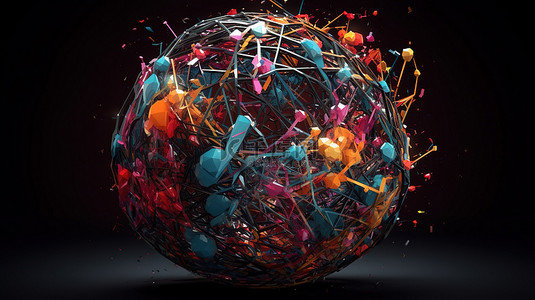 地球背景背景图片_抽象渲染中具有混乱 3D 设计的多彩多姿的球体