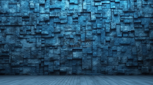 画展墙壁背景图片_3d 渲染中的蓝色混凝土墙