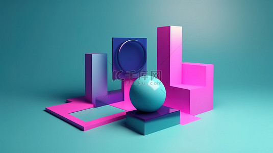 几何形状的集合，具有渐变颜色和形式的 3D 渲染中的简约抽象背景