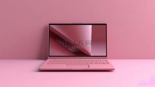 电脑笔记本样机背景图片_现代最小笔记本电脑模型背景与粉红色笔记本 3D 插图
