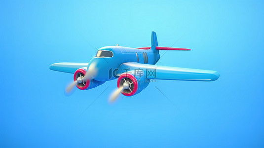 蓝色背景下玩具喷气式飞机卡通的 3d 渲染