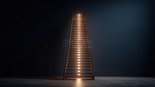 楼梯阶梯背景图片_黑暗房间中光线充足的职业阶梯的逼真 3D 渲染