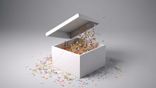 可视化打开的礼品盒以显示五彩纸屑和商业设计模板的可用空间