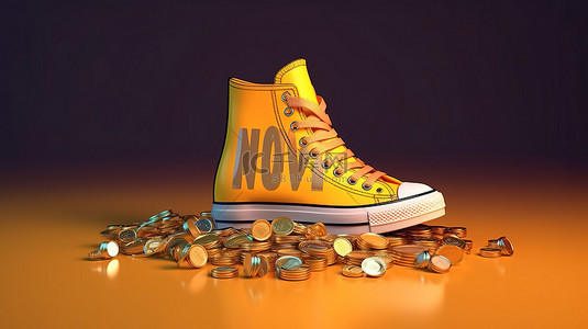 绿色的运动鞋背景图片_加密趋势 nft 运动鞋鼓励收入和硬币流动的 3D 插图