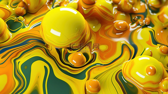 七彩背景图片_3D 渲染中具有抽象黄色液体背景的华丽沙拉