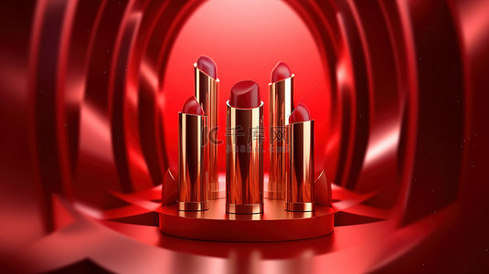 唇膏口红背景背景图片_大胆抽象背景 3D 渲染上的优雅口红广告横幅