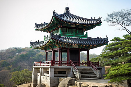 亚洲文化背景图片_一座亚洲宝塔坐落在山顶上