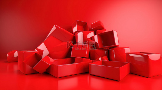 新年包装盒背景图片_红色背景与 3d 渲染的礼品盒