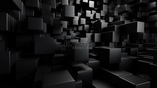 科技感建建筑背景图片_3d 渲染抽象方形形状在黑暗的构图中