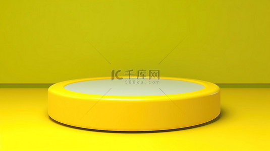 带有圆柱圆形讲台的简约霓虹黄色 3D 产品展示的平躺顶视图