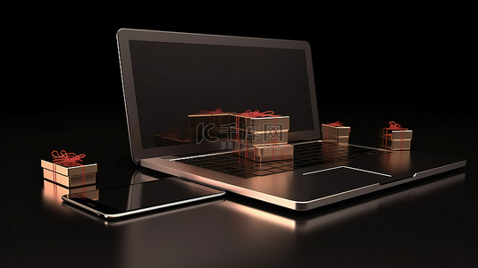 网络购物概念 3d 渲染笔记本业务在线移动和电子商务