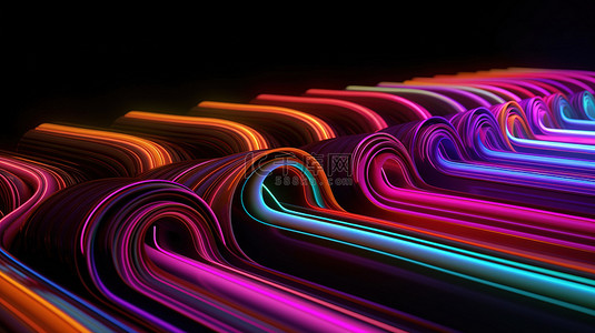 令人惊叹的 3D 插图中的霓虹灯纺织线