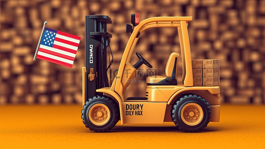 用日历概念中的 3D 渲染叉车和施工工具庆祝美国劳动节