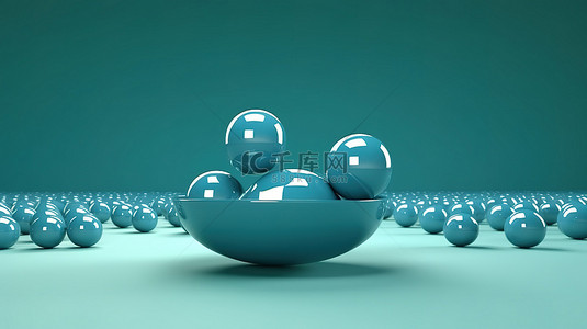 3D 渲染的球体悬浮在空间中，为展示水色调的产品提供了一个干净的石板