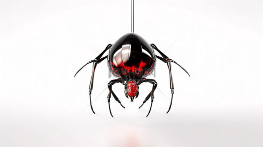 脊柱发冷的蛛形纲动物红眼黑蜘蛛悬浮在空中，非常适合万圣节和恐怖主题的 3d 从后面渲染