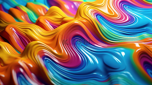 具有多彩色调的抽象液体波背景的充满活力和动态的 3D 渲染