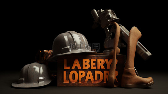 劳动节工具背景图片_可视化劳动节主题 3D 渲染插图