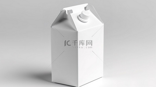 白色背景上 3D 渲染的空果汁或牛奶纸盒