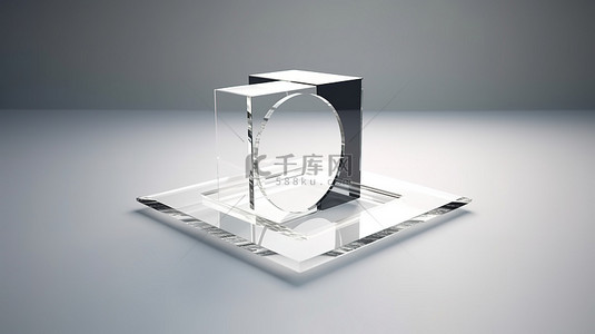3d 渲染中的白色方形和圆形玻璃