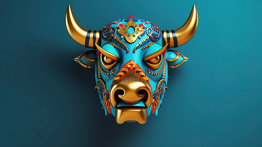 带防尘口罩背景图片_戴着面具的公牛的异想天开的 3D 描绘