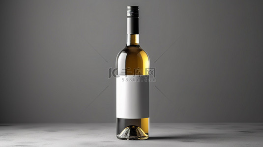 灰色背景中的空白玻璃酒瓶是一个令人惊叹的模型，以 3D 形式展示了优雅的酒厂饮料和酒精概念