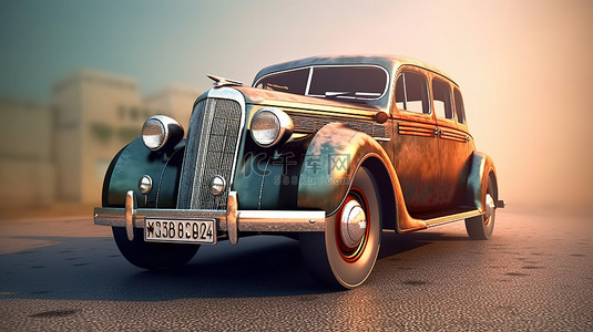 美国复古车背景图片_无可挑剔的美国老式汽车 3D 渲染