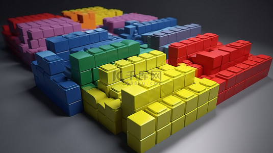 各种彩色建筑块 3d 渲染