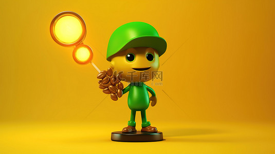 信号发射背景图片_黄色背景的 3D 渲染，具有金奖获奖奖杯吉祥物，带有交通绿灯和人物角色