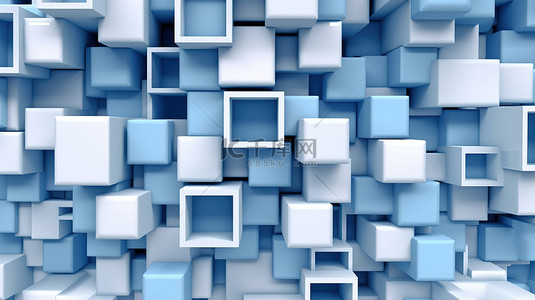 简单时尚海报背景图片_蓝色和白色抽象几何背景中方形挤出的 3D 插图