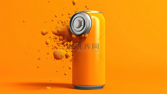喷漆罐样机背景图片_橙色背景下单色喷漆罐的 3D 渲染
