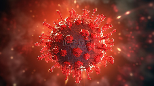 医学细胞背景图片_红色 covid 19 细胞的 3d 渲染