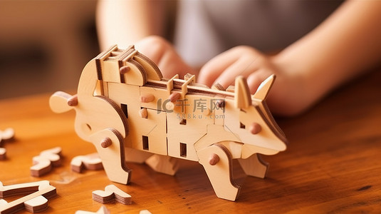 儿童拼图背景图片_小手掌握解决动物 3D 木制拼图的艺术
