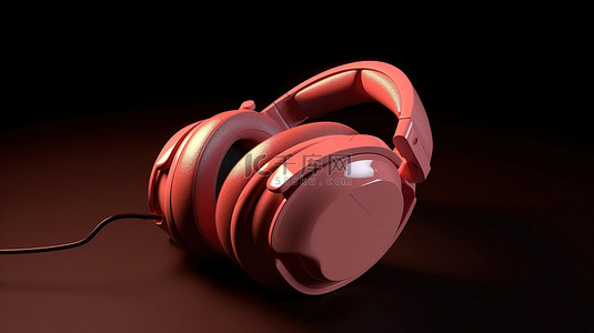 dj音乐字背景图片_3D 渲染中的现代珊瑚色音频耳机