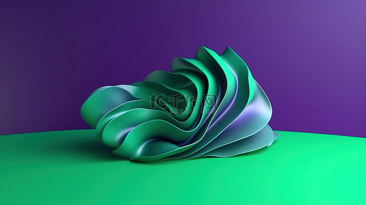 丝绸丝绸背景图片_充满活力的紫色背景与抽象波浪绿色 3D 对象创意壁纸设计