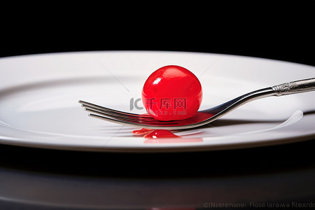 叉子击中盘子上的红球