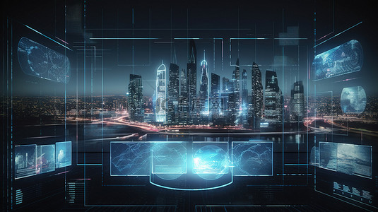 未来智能城市模拟利用尖端 3D HUD 技术分析金融业务