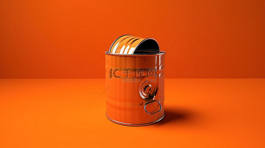 橙色样机背景图片_橙色背景下的 3D 渲染单色金属容器