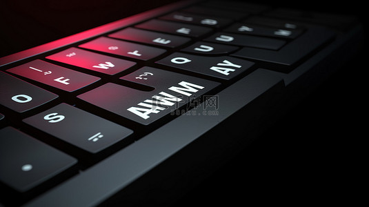 技术和商业主题的黑色键盘 3D 渲染，带有“立即应用”键