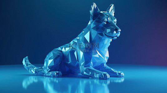 狼剪影背景图片_具有抽象蓝色背景 3D 渲染的低聚犬线框艺术