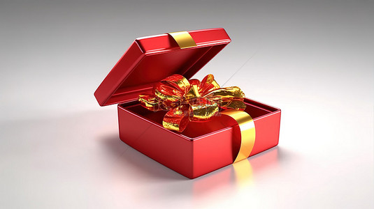 用红色礼品盒和金色丝带打开快乐的惊喜，非常适合周年纪念生日圣诞快乐和新年快乐3D 渲染