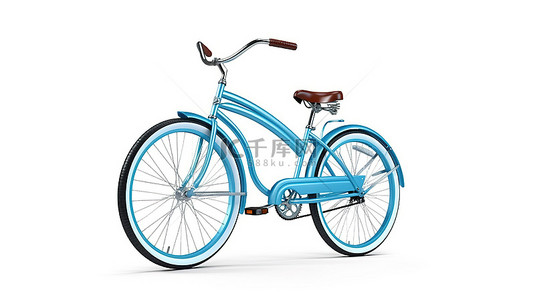 下坡背景图片_白色背景上蓝色山地自行车的 3D 渲染