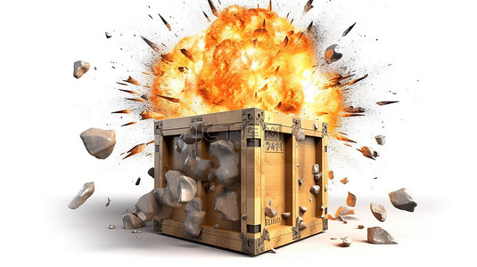 古武背景图片_白色背景上孤立的爆炸性军用盒子的 3d 插图