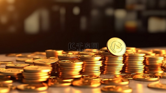 金融保险投资背景图片_硬币的 3D 渲染形成金钱屋，传达抵押贷款的概念