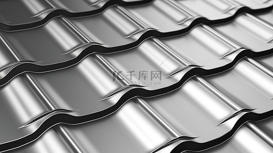 金属纤维屋顶材料的 3D 插图，可在灰瓦屋顶上提供最佳的防晒和防雨保护